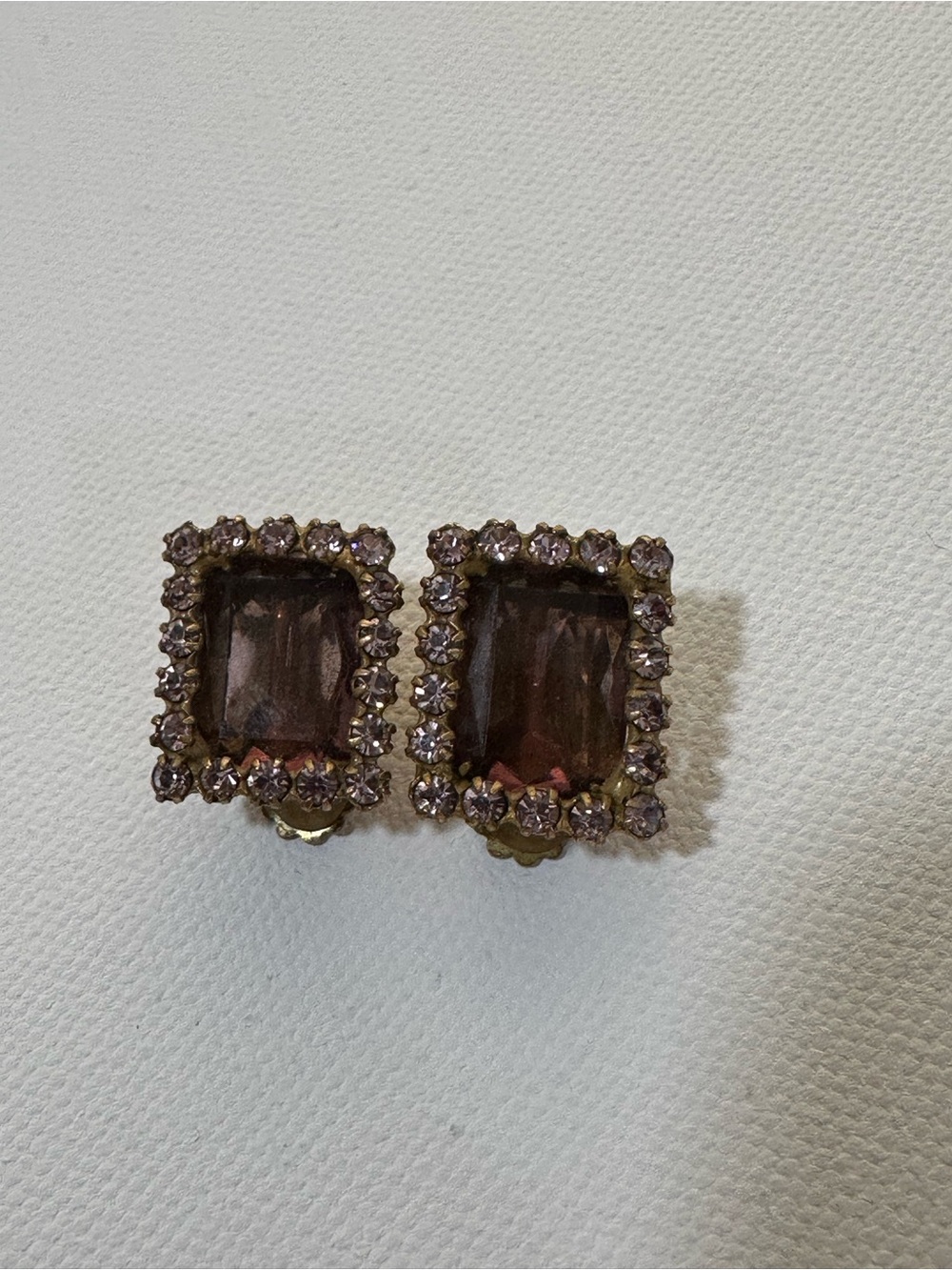 Vintage Original by Robert Amethyst Glass Emerald Cut Rhinestone Clip Earrings - Picture 11 of 12
